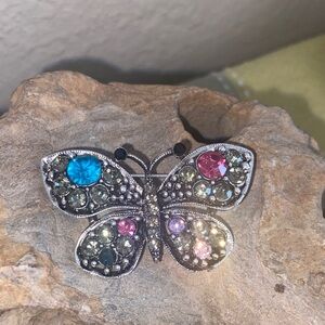 NEW Silver Toned Zinc Alloy Colorful Rhinestoned Butterfly Broach